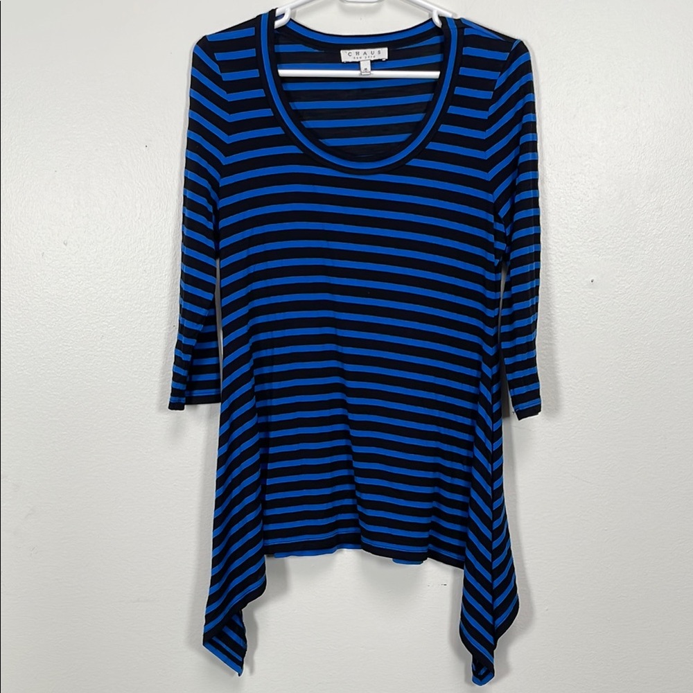 Chaus New York Blue striped Tunic with 3/4 Sleeves